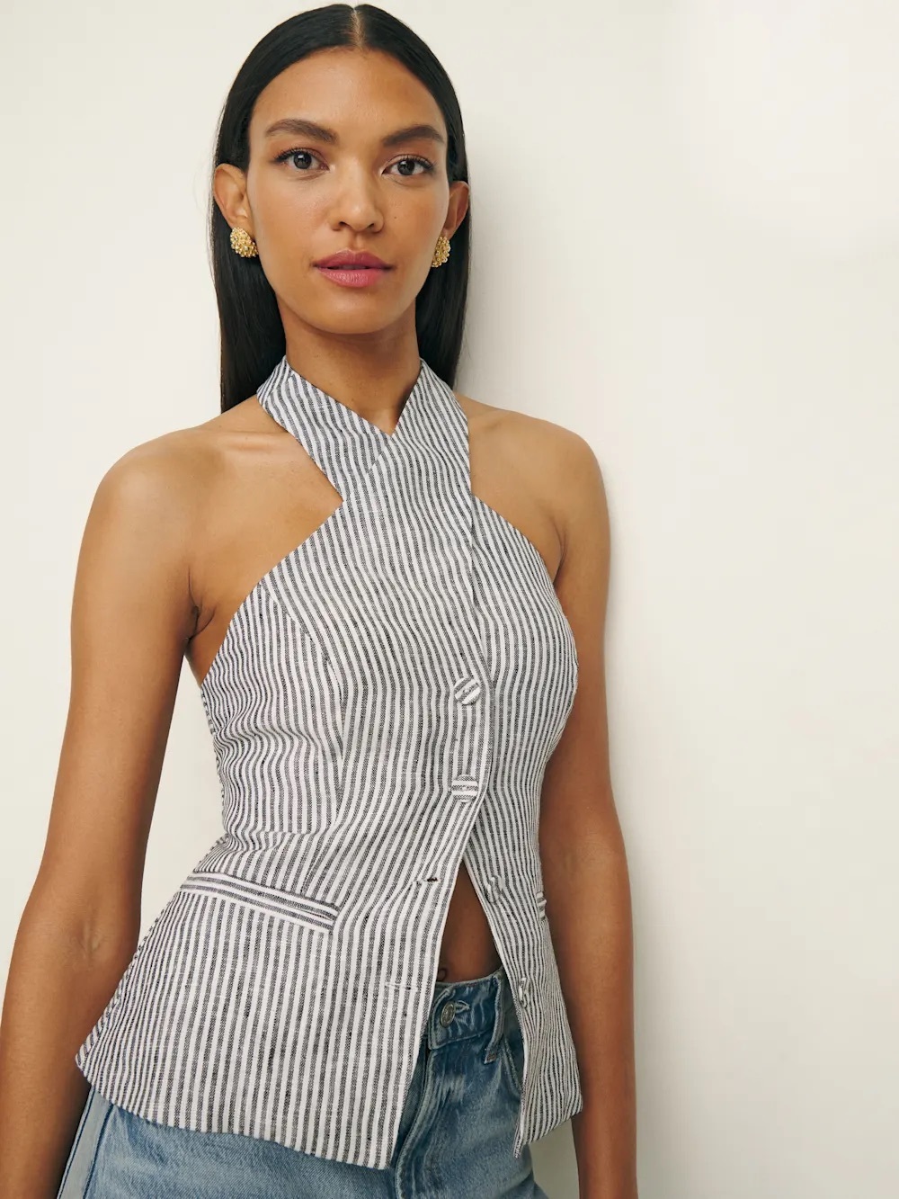 Reformation Tate Linen Halter Top in Vineyard